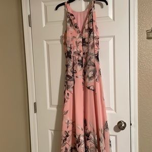 Pink grey floral long dress